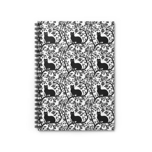 Black Cat Floral Spiral Notebook - Stylish Ruled Journal for Cat Lovers