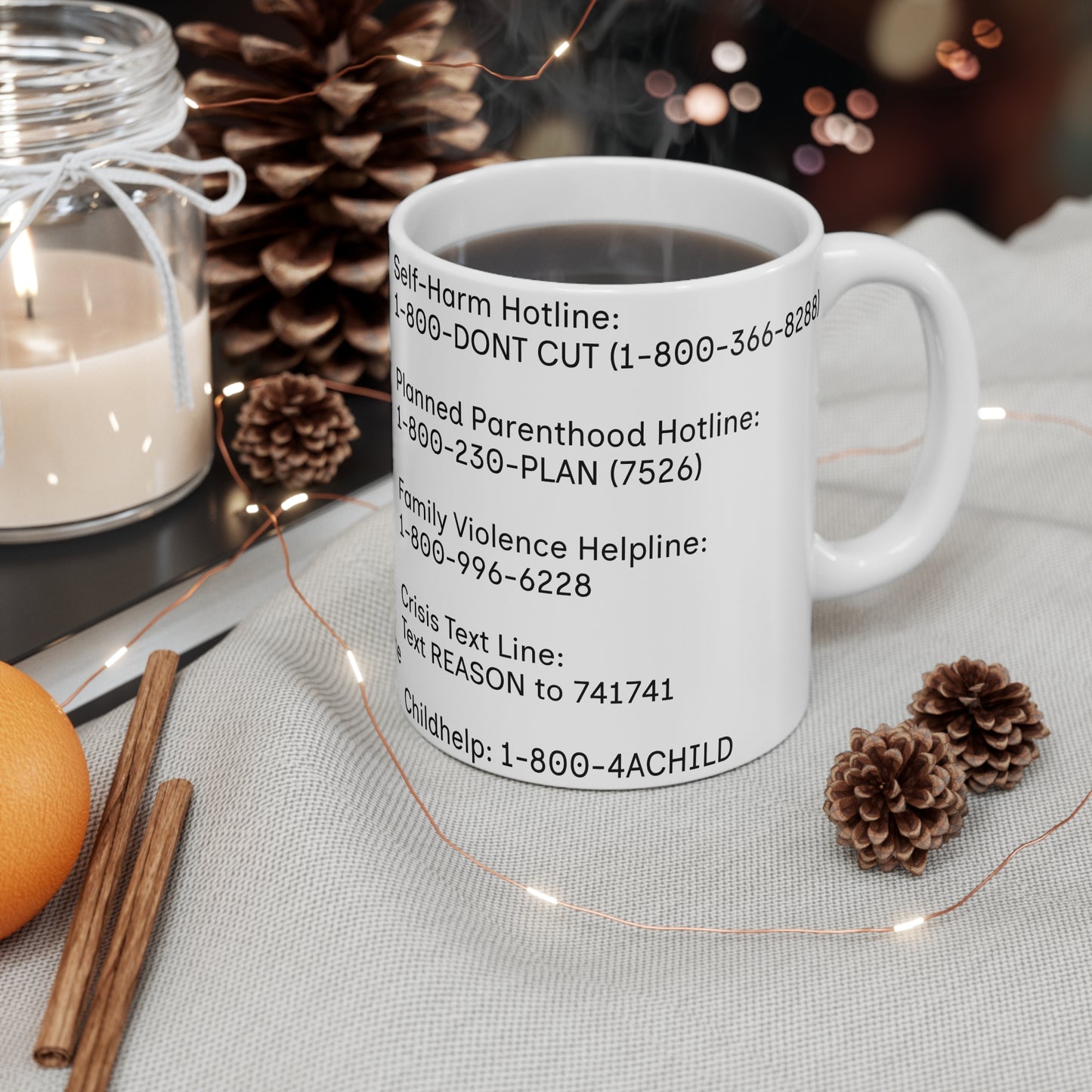 Support & Awareness Crisis Hotlines Mug - 11oz Inspirational Coffee Cup