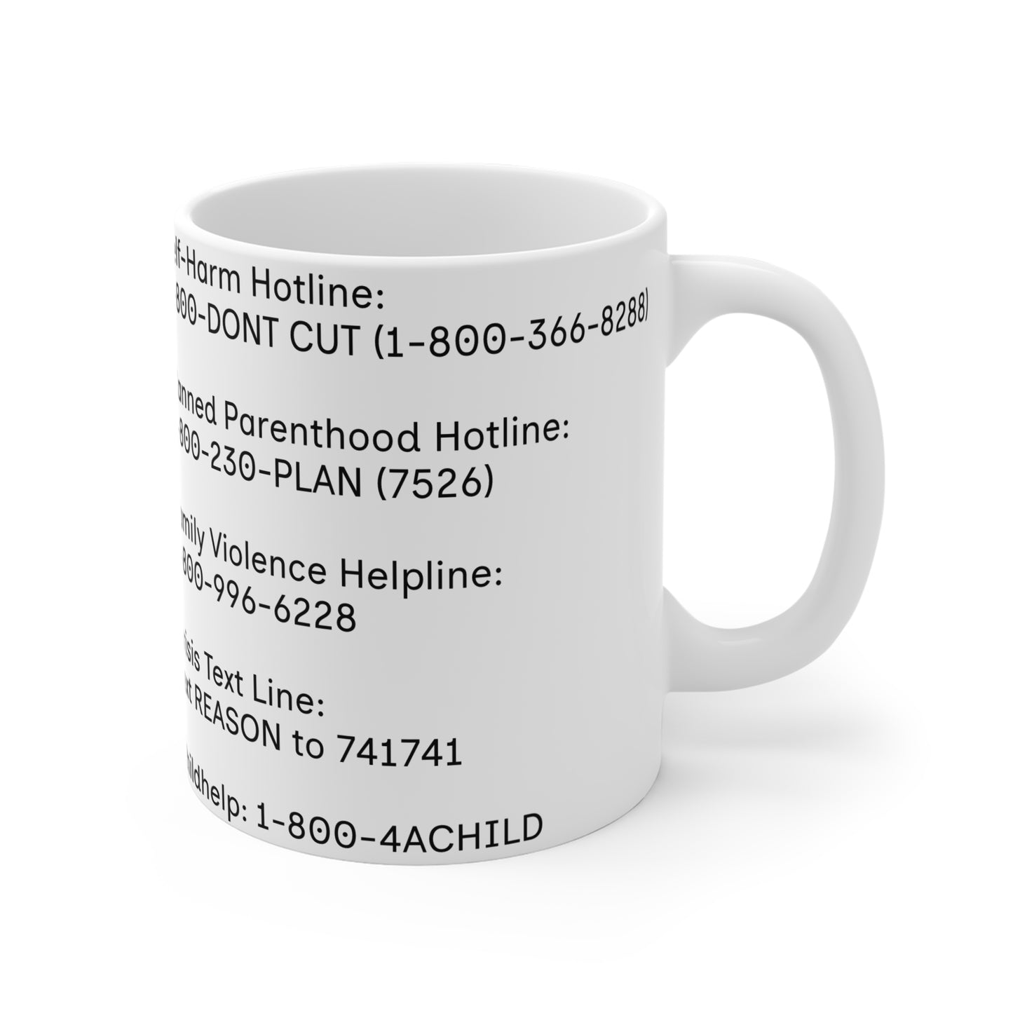 Support & Awareness Crisis Hotlines Mug - 11oz Inspirational Coffee Cup