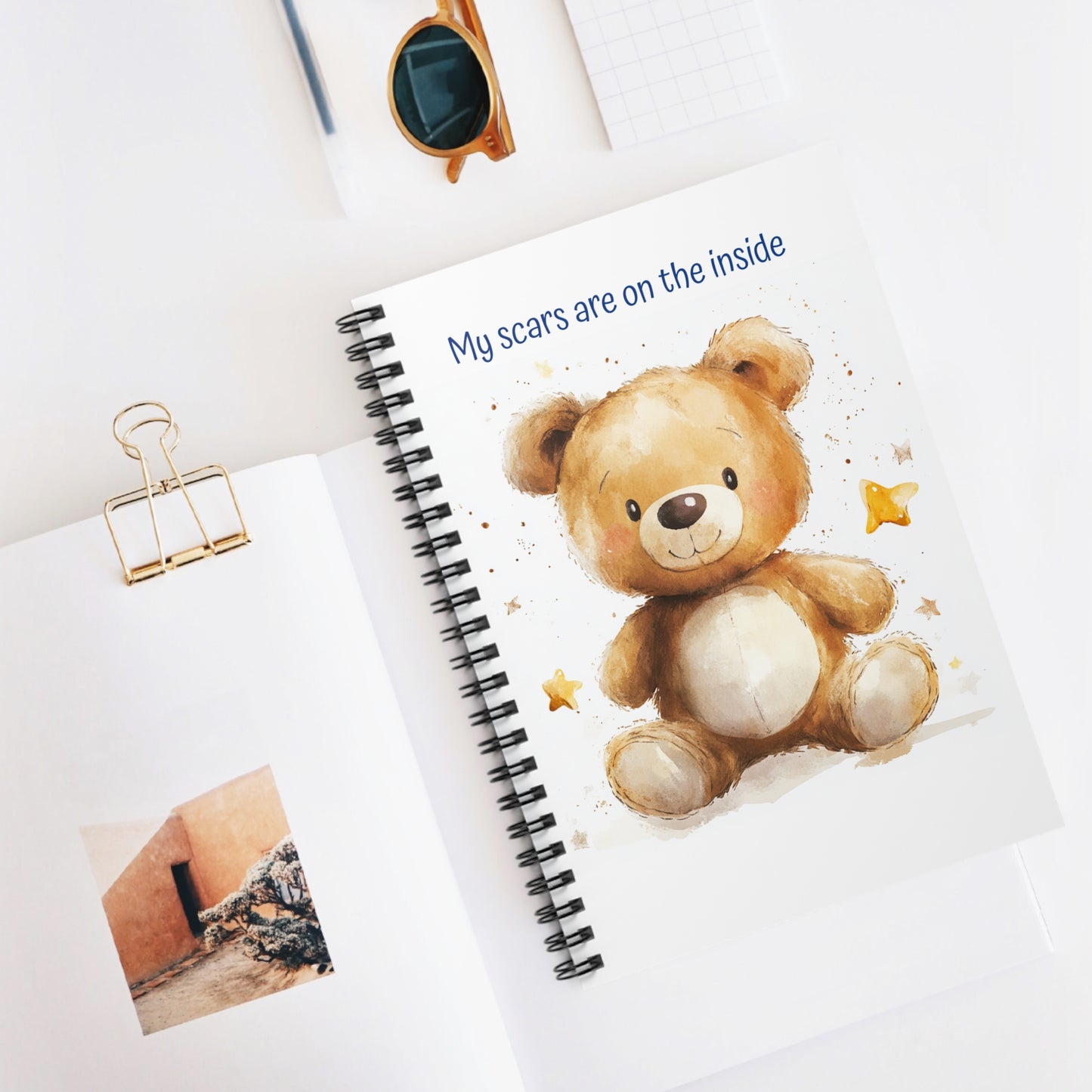 Cute Teddy Bear Spiral Notebook - 'My Scars Are on the Inside'